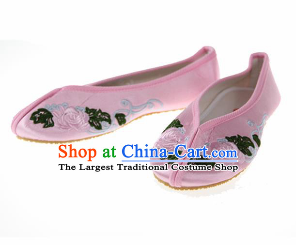 Asian Chinese Ancient Pink Hanfu Shoes Traditional Embroidered Shoes for Kids