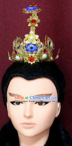 Chinese Traditional Swordsman Hair Accessories Ancient Han Dynasty Prince Blueing Lotus Hairdo Crown for Men