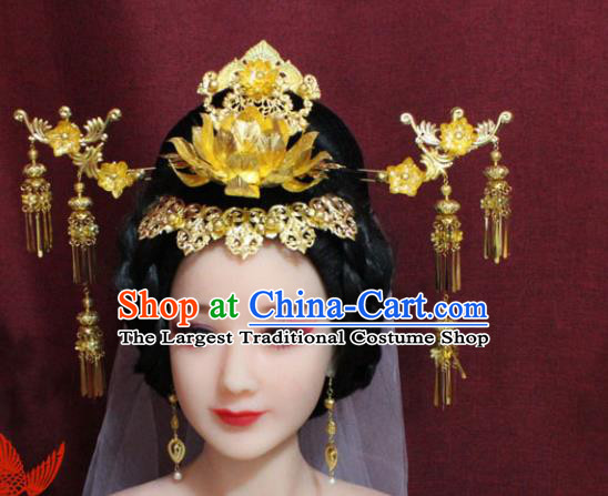 Chinese Ancient Empress Handmade Lotus Phoenix Coronet Hair Accessories Hairpins for Women