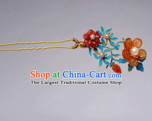 Chinese Ancient Qing Dynasty Hair Accessories Princess Red Flowers Hair Clip Handmade Palace Hairpins for Women