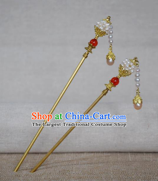 Chinese Handmade Hair Accessories Pearls Hairpins Ancient Hanfu Hair Clip for Women