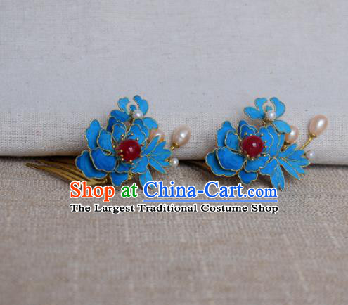 Chinese Handmade Hairpins Hair Accessories Ancient Hanfu Blueing Hair Comb for Women