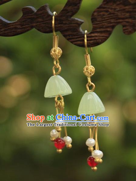 Asian Chinese Traditional Jewelry Accessories Hanfu Jade Lotus Seedpod Earrings for Women