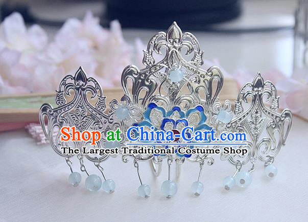 Chinese Ancient Hair Accessories Hanfu Blueing Lotus Hair Comb Handmade Hairpins for Women