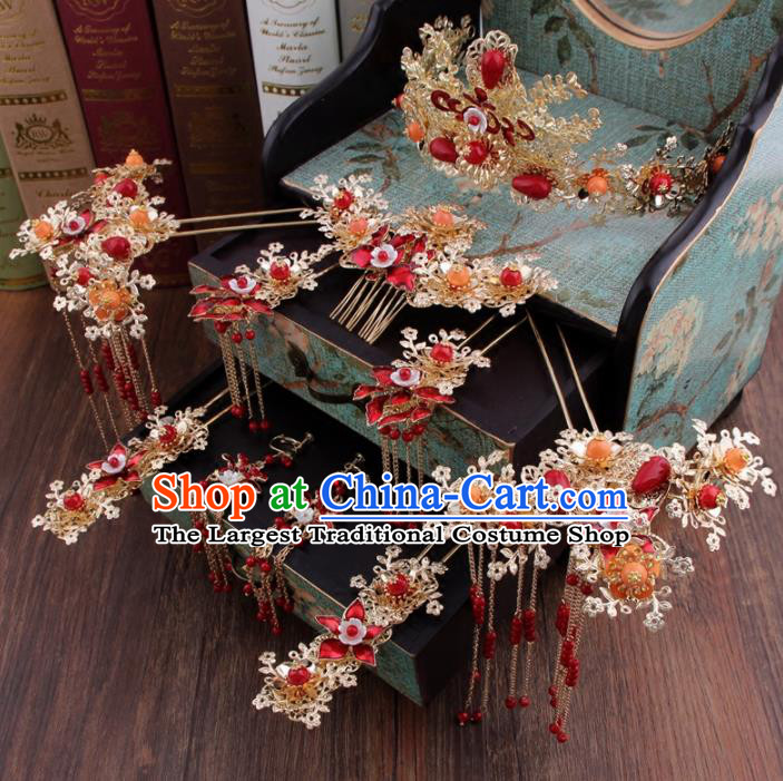 Chinese Handmade Ancient Bride Hair Accessories XiuHe Suit Phoenix Coronet Hanfu Hairpins for Women