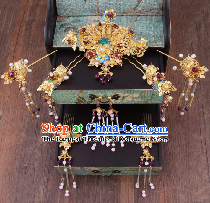 Chinese Handmade Ancient Hanfu Hair Accessories Bride XiuHe Suit Hair Comb Hairpins for Women