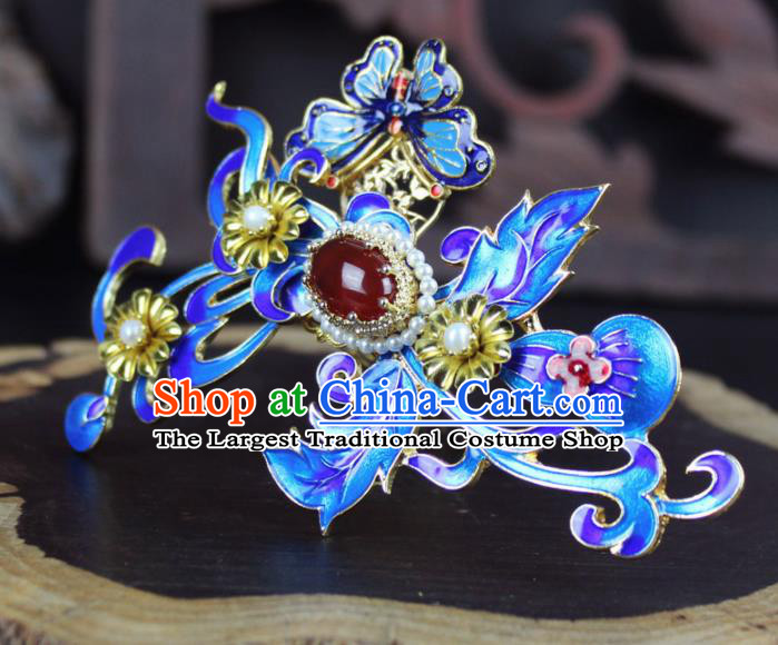 Chinese Ancient Handmade Palace Hanfu Hairpins Hair Accessories Blueing Hair Comb for Women