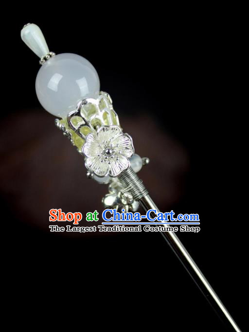 Chinese Ancient Handmade Hanfu White Chalcedony Hairpins Hair Accessories Hair Clip for Women