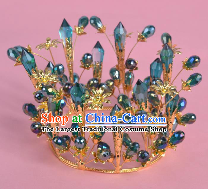 Top Grade Bride Hair Accessories Wedding Green Crystal Royal Crown for Women