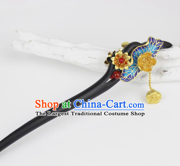 Chinese Ancient Handmade Hanfu Blueing Hair Clip Ebony Hairpins Hair Accessories for Women