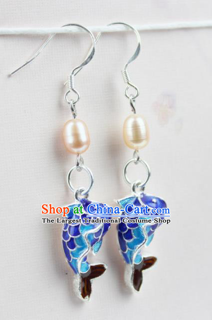 Top Grade Chinese Jewelry Accessories Wedding Hanfu Blueing Fish Earrings for Women