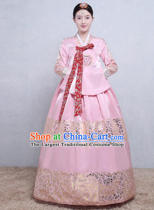 Asian Korean Traditional Costumes Korean Palace Hanbok Embroidered Pink Blouse and Skirt for Women