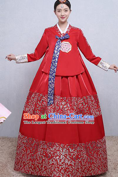 Asian Korean Traditional Costumes Korean Palace Hanbok Embroidered Red Blouse and Skirt for Women