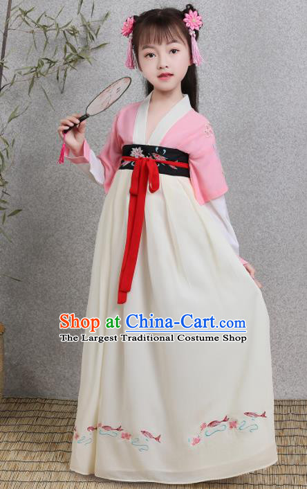 Traditional Chinese Ancient Princess Costumes Tang Dynasty White Hanfu Dress for Kids