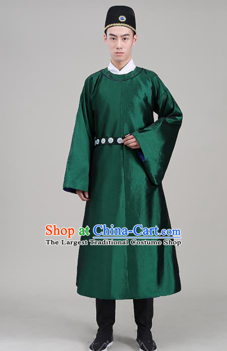 Traditional Chinese Ancient Tang Dynasty Swordsman Costume Officials Green Robe for Men