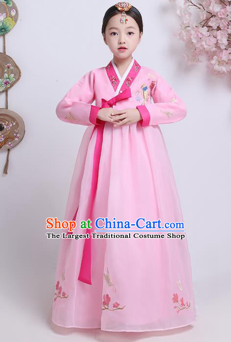 Asian Korean Traditional Costumes Korean Hanbok Pink Blouse and Skirt for Kids