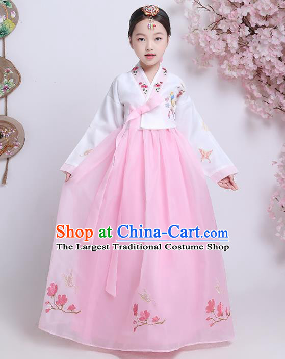 Asian Korean Traditional Costumes Korean Hanbok White Blouse and Pink Skirt for Kids