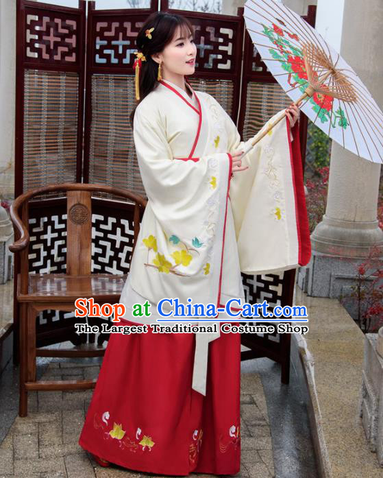 Traditional Chinese Ancient Hanfu Dress Han Dynasty Princess White Costumes for Women