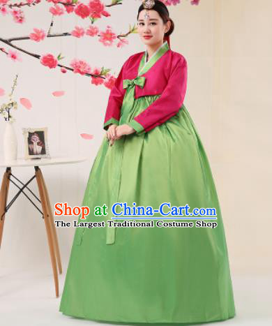 Korean Traditional Palace Costumes Asian Korean Hanbok Bride Rosy Blouse and Green Skirt for Women