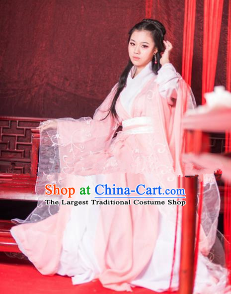 Chinese Ancient Cosplay Peri Goddess Pink Hanfu Dress Traditional Han Dynasty Imperial Consort Costume for Women