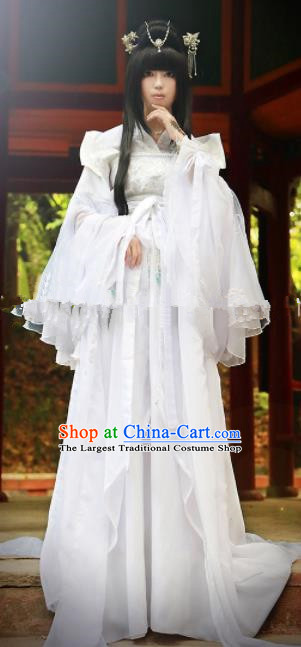 Chinese Ancient Cosplay Peri Goddess Hanfu Dress Traditional Han Dynasty Princess White Costume for Women