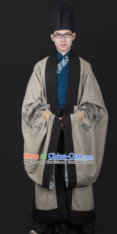 Chinese Ancient Cabinet Minister Grey Clothing Traditional Ming Dynasty Swordsman Costume for Men