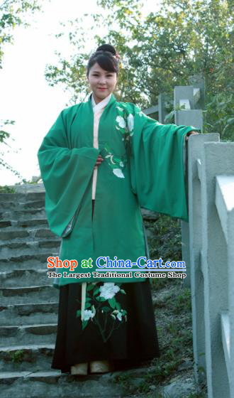 Chinese Ancient Nobility Lady Green Cloak Ming Dynasty Embroidered Costume for Rich Women