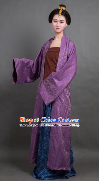 Traditional Chinese Song Dynasty Countess Purple BeiZi Costume Ancient Hanfu Dress for Rich Women