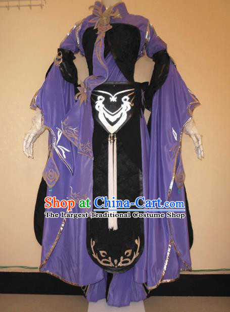 Asian Chinese Cosplay Female Knight Purple Costume Ancient Swordsman Clothing for Women