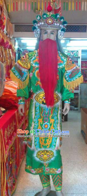 Traditional Chinese Beijing Opera Takefu Costume General Embroidered Green Clothing and Hat for Men