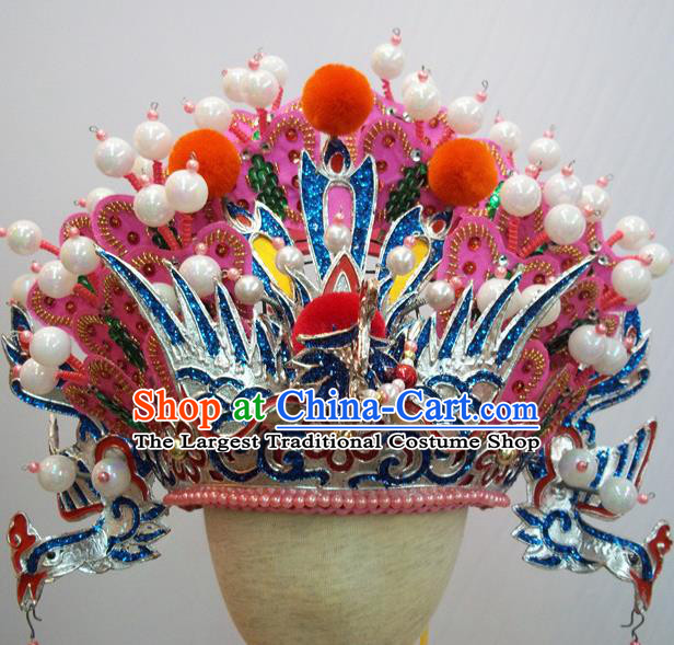 Traditional Chinese Beijing Opera Diva Hair Accessories Queen Pink Phoenix Coronet Headwear for Kids