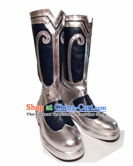 Asian Chinese Cosplay Cartoon General Shoes Ancient Swordsman Argent Boots for Men