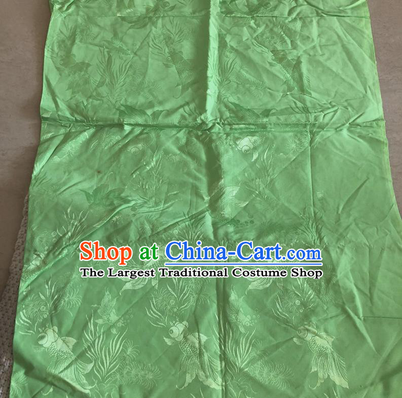 Asian Chinese Traditional Fabric Goldfish Pattern Green Brocade Cloth