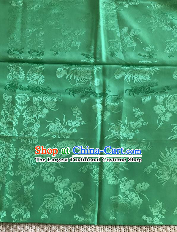 Asian Chinese Traditional Fabric Peony Chrysanthemum Pattern Green Brocade Cloth Silk Fabric