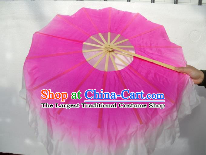 Traditional Chinese Crafts Circular Folding Fan China Folk Dance Fans Rosy Silk Fans