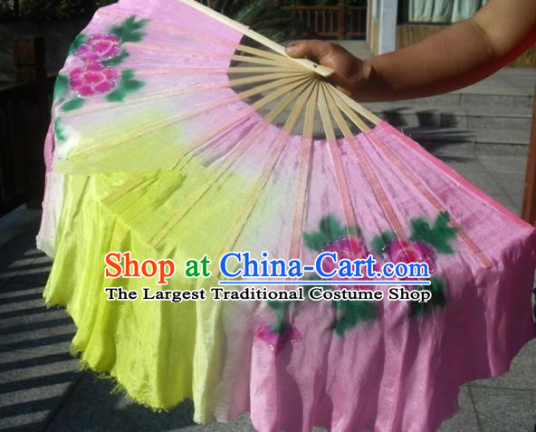 Traditional Chinese Crafts Folding Fan China Folk Dance Fans Pink Silk Fans