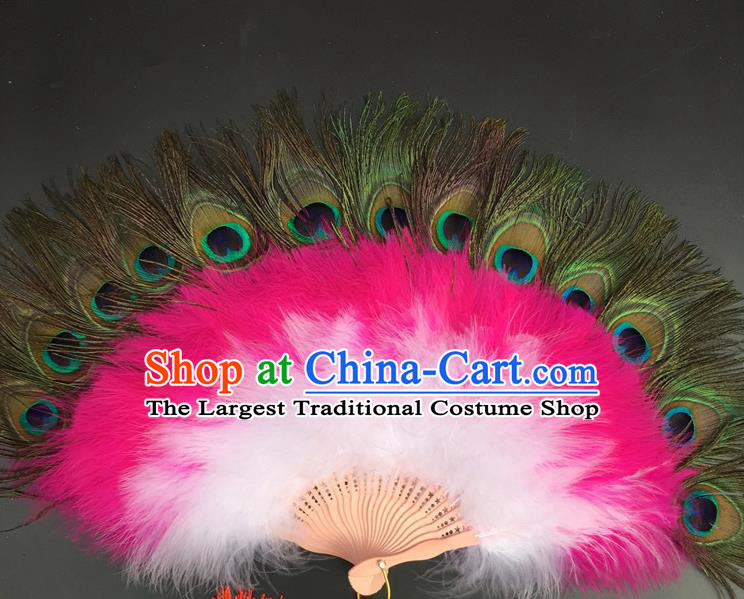 Traditional Chinese Crafts Peacock Feather Folding Fan China Folk Dance Feather Fans