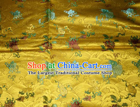 Chinese Traditional Yellow Silk Fabric Cheongsam Tang Suit Brocade Fishes Pattern Cloth Material Drapery