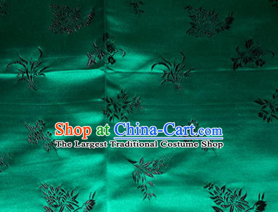 Chinese Traditional Cheongsam Green Silk Fabric Tang Suit Brocade Classical Plum Blossom Orchid Bamboo Chrysanthemum Pattern Cloth Material Drapery