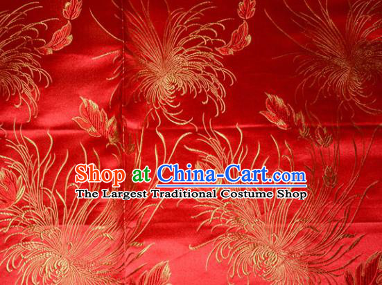 Chinese Traditional Cheongsam Silk Fabric Tang Suit Red Brocade Classical Chrysanthemum Pattern Cloth Material Drapery