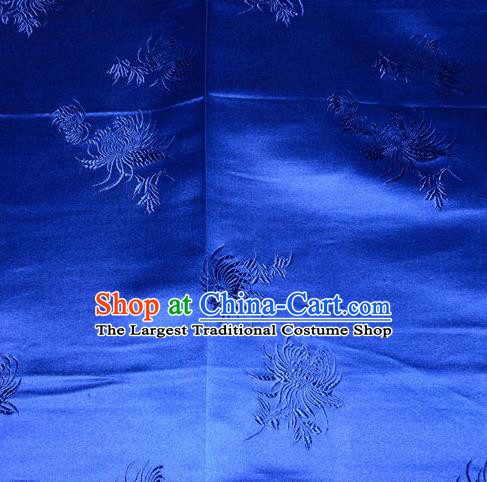 Chinese Traditional Classical Chrysanthemum Pattern Silk Fabric Tang Suit Royalblue Brocade Cloth Cheongsam Material Drapery