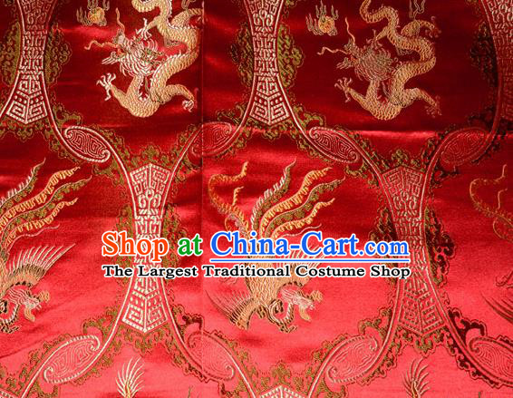 Classical Dragons Phoenix Pattern Chinese Traditional Red Silk Fabric Tang Suit Brocade Cloth Cheongsam Material Drapery