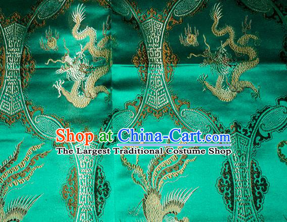 Classical Dragons Phoenix Pattern Chinese Traditional Green Silk Fabric Tang Suit Brocade Cloth Cheongsam Material Drapery