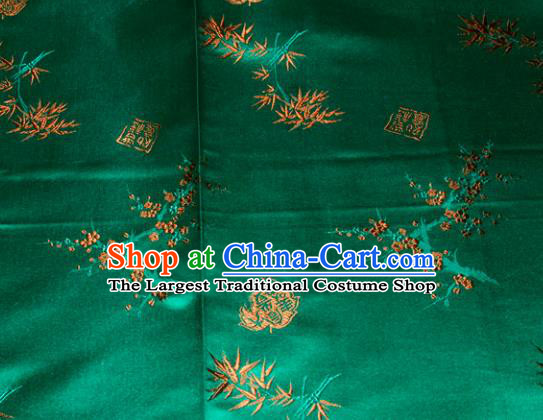 Chinese Traditional Silk Fabric Plum Blossom Bamboo Pattern Tang Suit Green Brocade Cloth Cheongsam Material Drapery