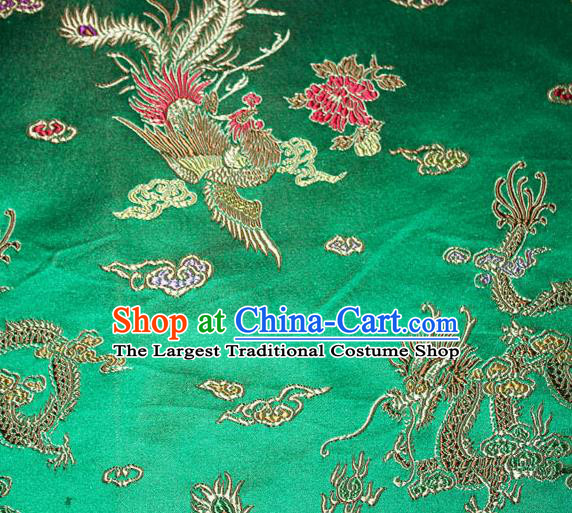 Chinese Traditional Silk Fabric Dragon Phoenix Peony Pattern Tang Suit Green Brocade Cloth Cheongsam Material Drapery