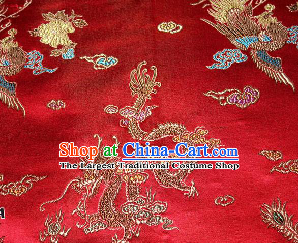 Chinese Traditional Silk Fabric Dragon Phoenix Peony Pattern Tang Suit Red Brocade Cloth Cheongsam Material Drapery