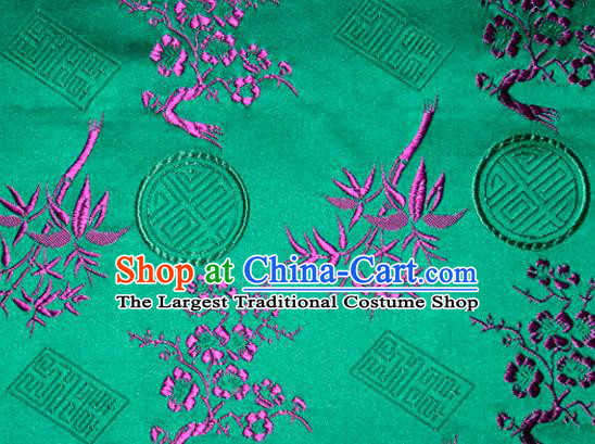 Chinese Traditional Silk Fabric Plum Blossom Bamboo Pattern Tang Suit Green Brocade Cloth Cheongsam Material Drapery