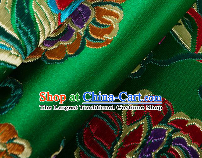 Chinese Traditional Silk Fabric Tang Suit Classical Flowers Pattern Green Brocade Cloth Cheongsam Material Drapery