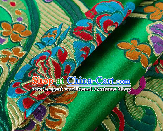 Chinese Traditional Green Silk Fabric Tang Suit Classical Flowers Pattern Brocade Cloth Cheongsam Material Drapery