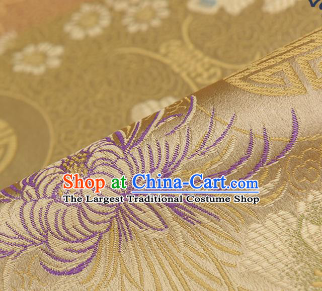 Chinese Traditional Golden Brocade Fabric Chrysanthemum Pattern Tang Suit Silk Cloth Cheongsam Material Drapery